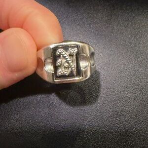 Sterling Silver Men’s Signet Ring - N initial